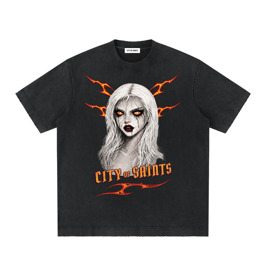 heavyweight,t-shirt,sounds take over,unisex,vintage washed,graphic ,black,orange,red
