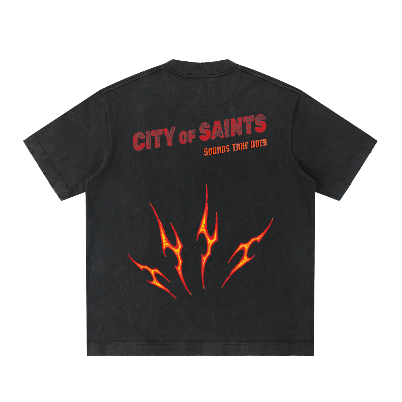 heavyweight,t-shirt,sounds take over,unisex,vintage washed,graphic ,black,orange,red